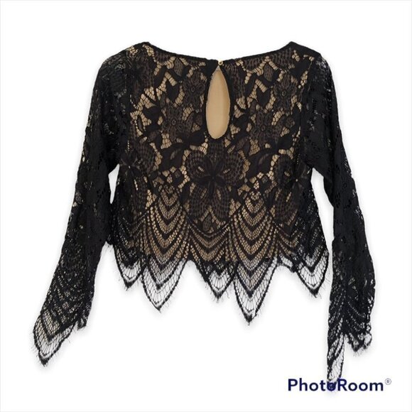 GUESS Cropped Top with Black Lace and Nude Lining - Picture 2 of 11